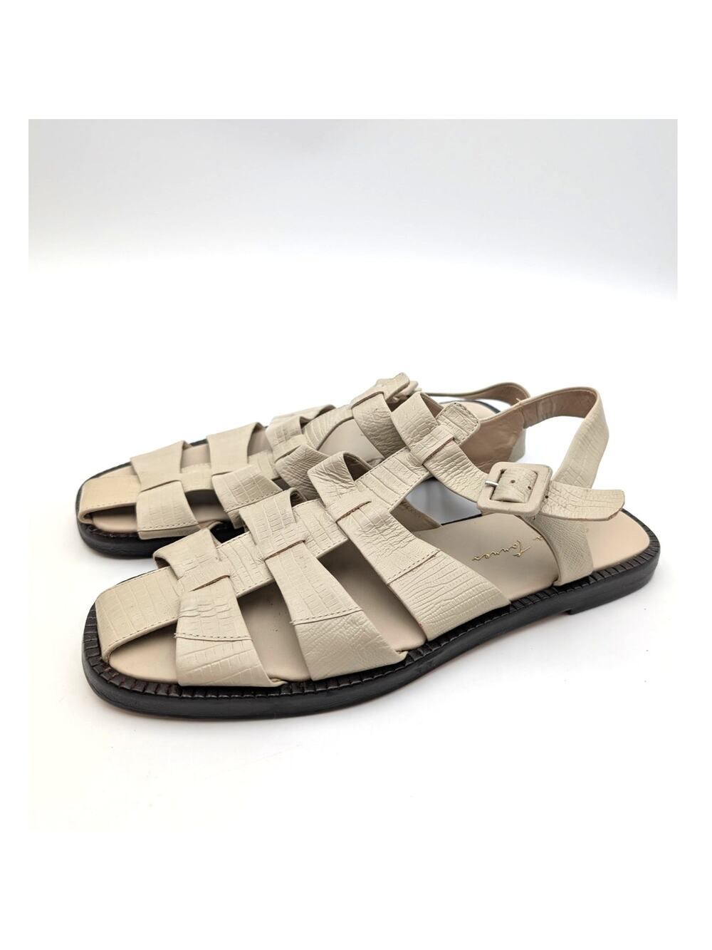 Paula Torres Petra Flat Sandal Side Buckle Women's Beige Size US9 EU40